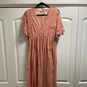 Pinkblush Light Pink Lace Mesh Overlay Maternity Maxi Dress